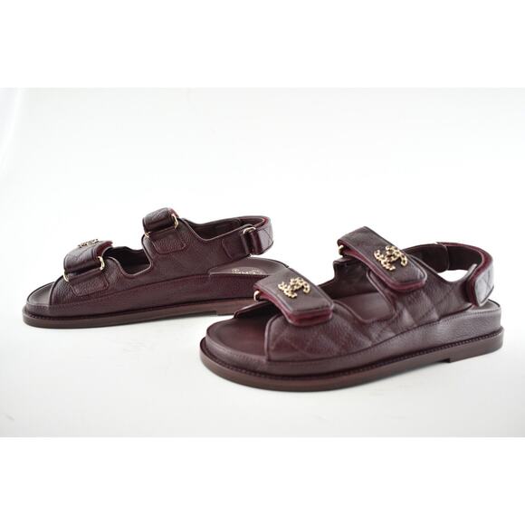 Chanel 21C Burgundy Red Caviar Gold CC Logo Mule Slide Flat Teva Dad Sandal 36 - Picture 10 of 12
